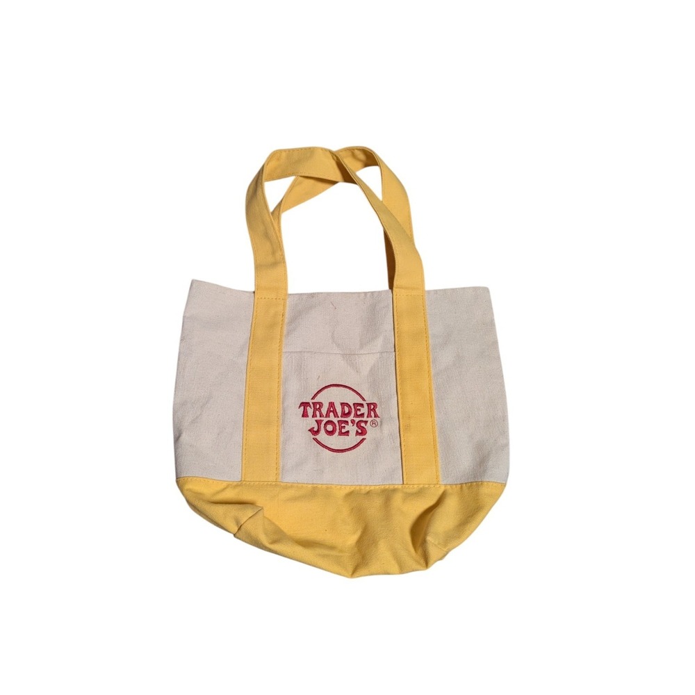 TRADER JOE'S MINI CANVAS BAG HEAVY COTTON REUSABLE SHOPPING BAG MINI YELLOW
